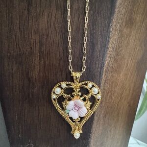 Vintage Avon Jewelry Set Porcelain Rose Necklace